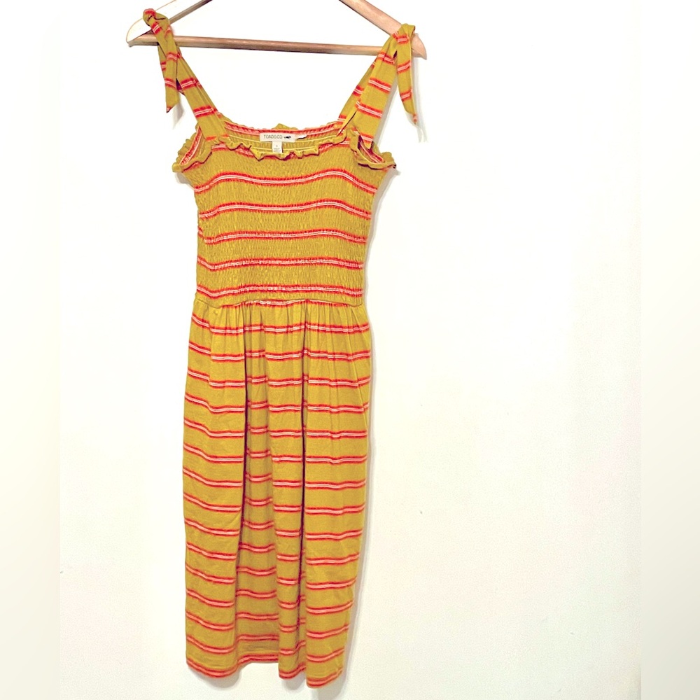 Toad & Co Gemina Women’s Smocked Tie Strap Dress Wide Pike 90’s Stripe Size S